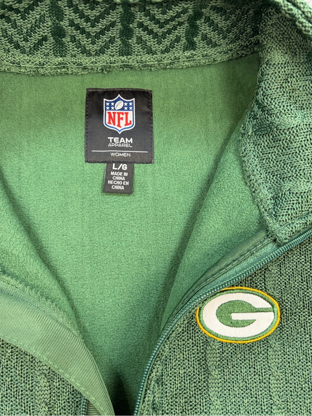 NFL Green Bay Packers Textured Full Zip Pockets Jacket Womens L Fleece Mock Neck - Picture 8 of 13